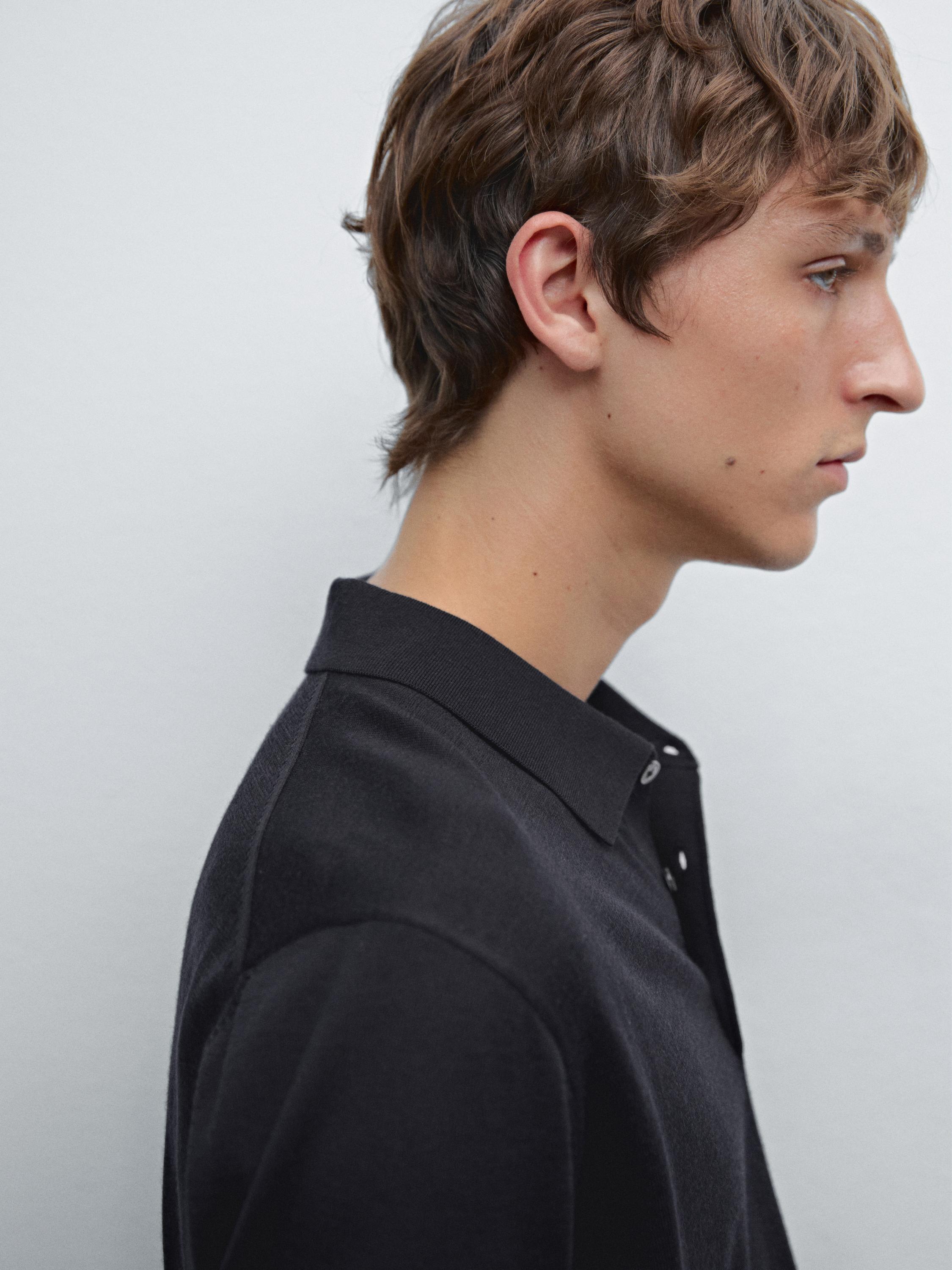 Polo en maille de laine mélangée à manches courtes